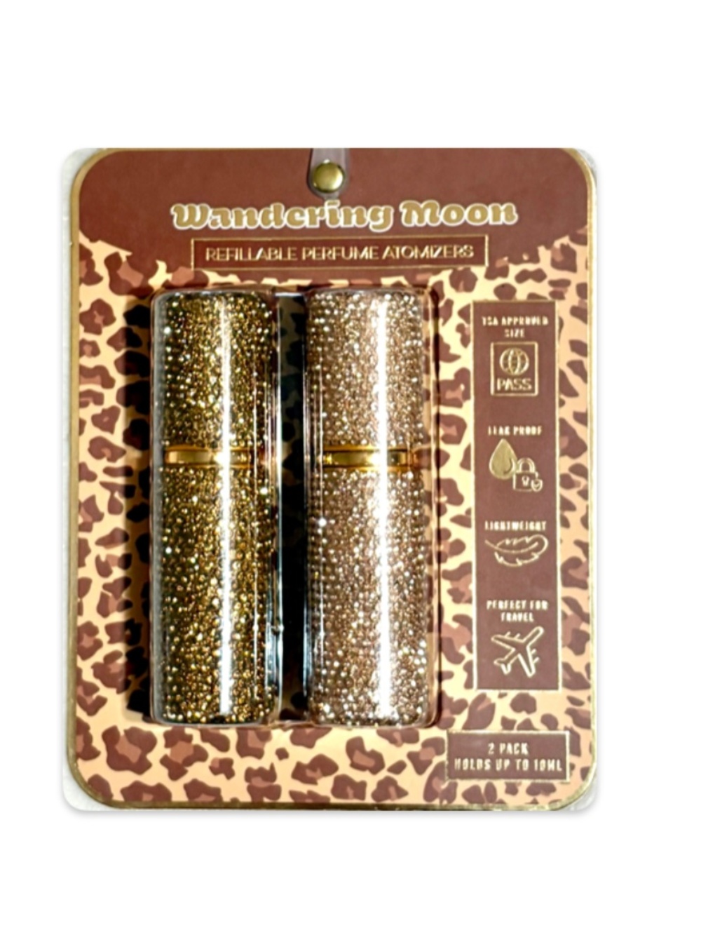 Wandering Moon Rhinestone Tan Refillable Perfume Travel Bottles
